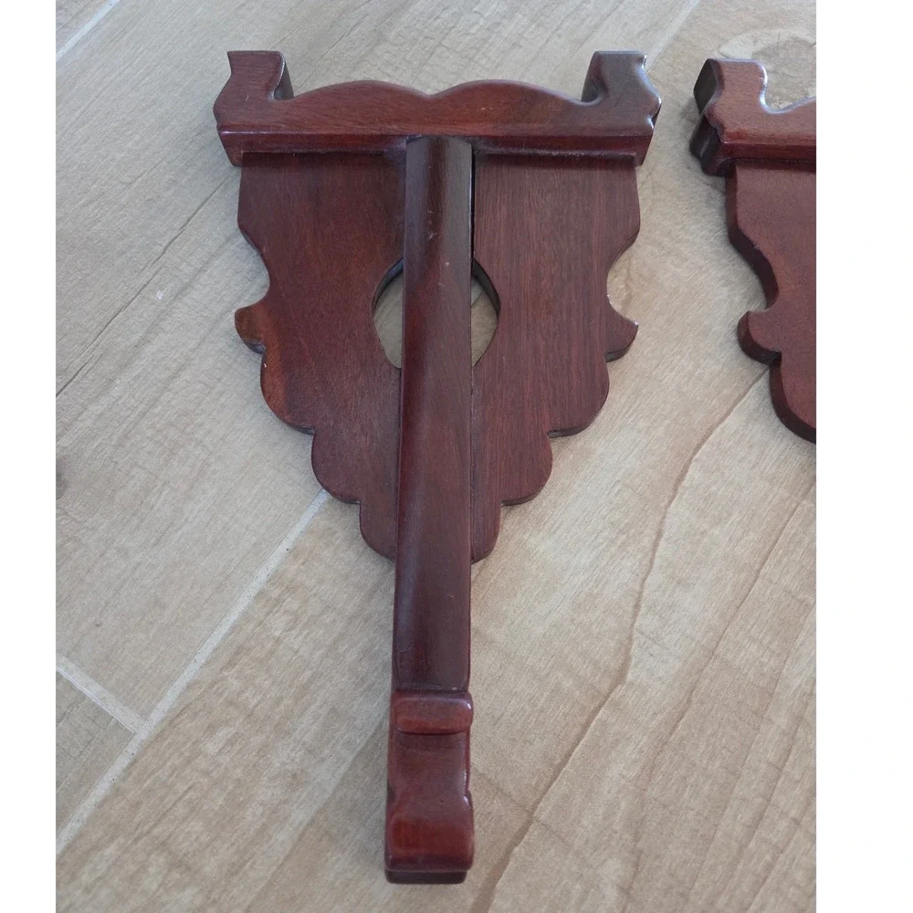 Vintage Wooden Shelf Brackets Pair‎ Decorative Ornate Dark Wood Wall Mount